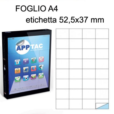 ETICHETTE ADESIVE A4 APPTAC F.TO 52,5X37 CF 100 FG