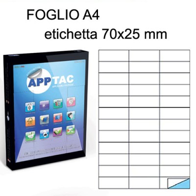 ETICHETTE ADESIVE A4 APPTAC F.TO 70X25 CF 100 FG