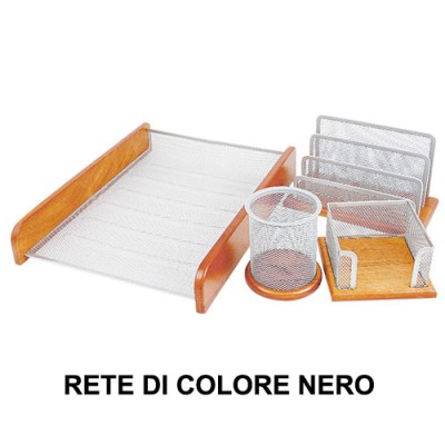 SET UFFICIO IN METALLO E LEGNO 4 PEZZI COL NERO