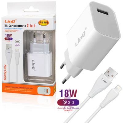 ALIMENTATORE CON SET DI RICARICA PER IPHONE 2.1A