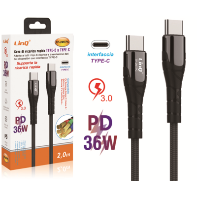 CAVO DI RICARICA E DATI TYPE-C 36W 2 METRI