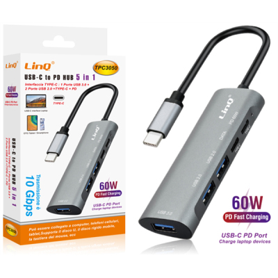 ADATTATORE HUB TYPE-C HUB 5 IN 1