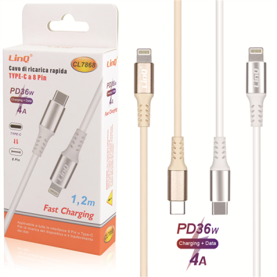 CAVO DI RICARICA RAPIDA TYPE-C A 8 PIN 1,2 METRI